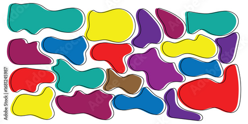 Isolated colourful outline blob icon set on white background. Different shapes hand drawn blob icon on white page. Bubble graphical elements. 