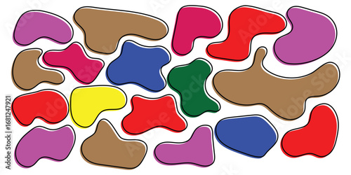 Isolated colourful outline blob icon set on white background. Different shapes hand drawn blob icon on white page. EPS 10.  Bubble graphical elements. 