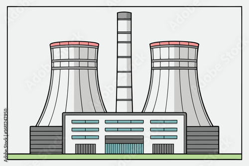 Industrial power plant with cooling towers and central building factory industry