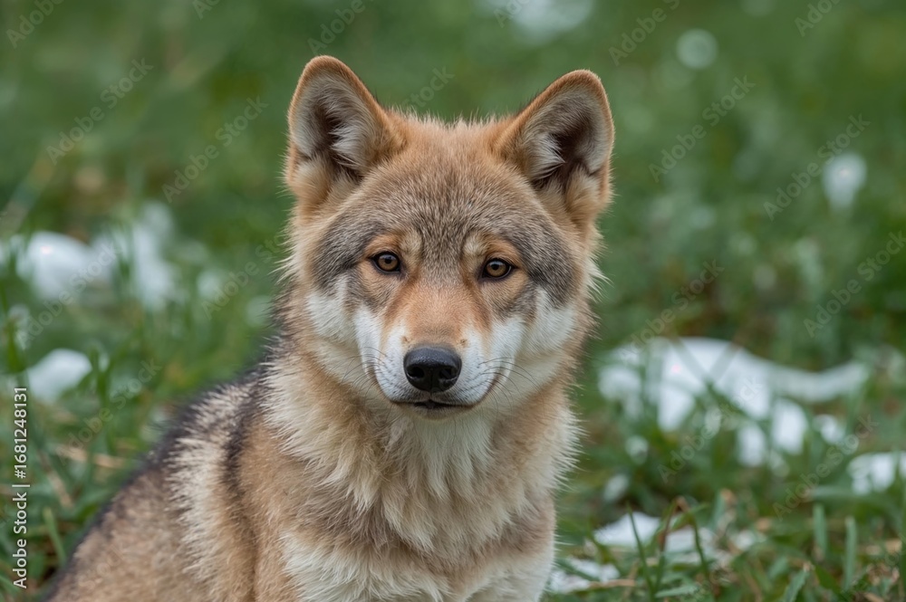 Fototapeta premium Adorable wild wolf in natural habitat