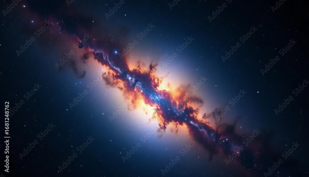 Fototapeta premium Distant galaxies and nebulae fill a dark, star-studded sky, comets, milky way
