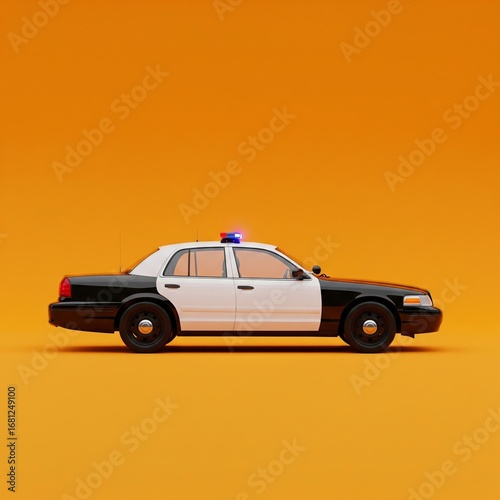 police car isolated on orange background