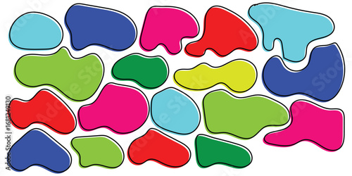 Isolated colourful outline blob icon set on white background. Different shapes hand drawn blob icon on white page. EPS 10.  Bubble graphical elements. 
