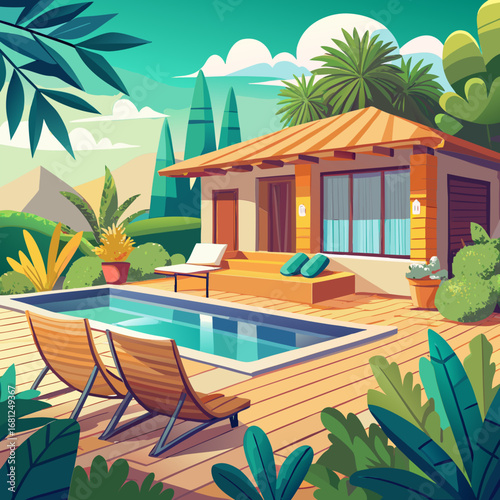 Tropical villa poolside paradise serene escape with lush greenery and modern comforts