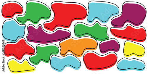 Isolated colourful outline blob icon set on white background. Different shapes hand drawn blob icon on white page. EPS 10.  Bubble graphical elements. 