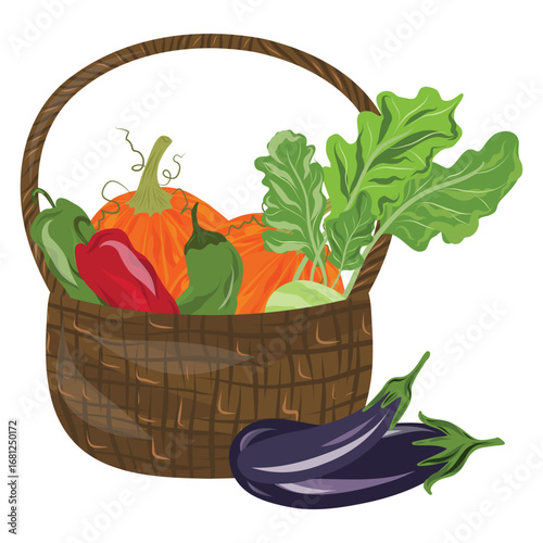 Basket of Vegetables, Harvest Basket, Farm Basket illustration