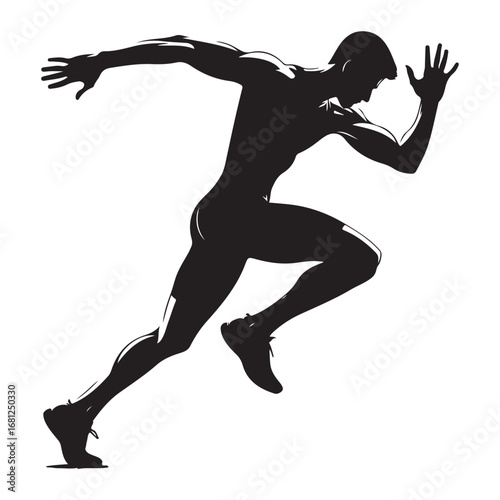 Dynamic running man in motion silhouette