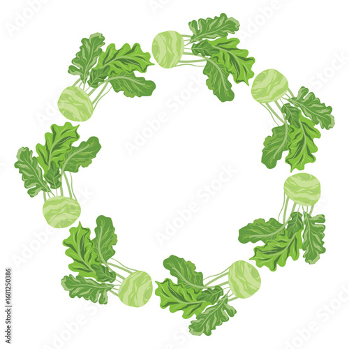 Kohlrabi Wreath, Green Root Wreath illustration, Garden Wreath Frame