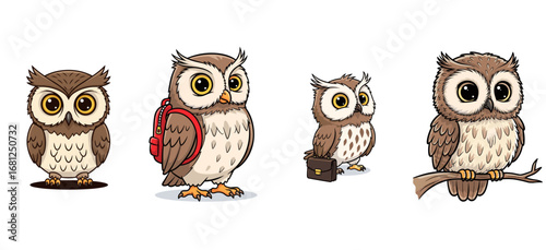 Wallpaper Mural Cartoon owls are depicted with various professional accessories. Education, school, student, learning, briefcase, branch, backpack, academic Torontodigital.ca