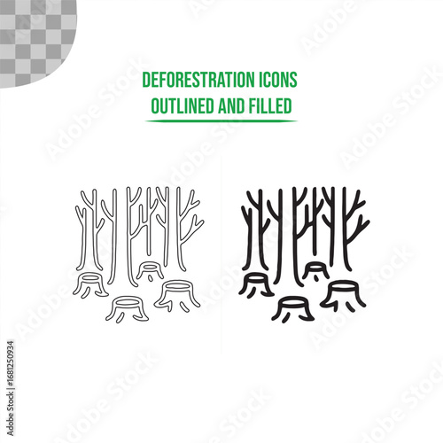 Deforestation outline icons on white background