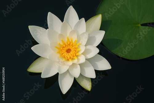 Fototapeta Naklejka Na Ścianę i Meble -  Bird's eye view of a white lotus flower in bloom
