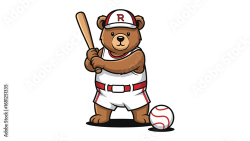 Baseball Bear Ready to Play: A friendly cartoon bear poised to hit a baseball, embodying the spirit of sport with playful animation.