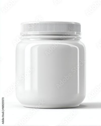 Blank White Plastic Jar with Ribbed Screw Cap Isolated on Clean Background