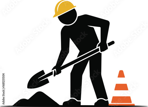 Road Construction Worker Stick Figure Pictogram Icons