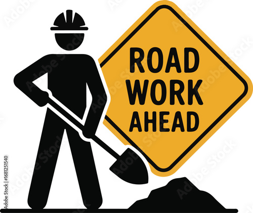 Road Construction Worker Stick Figure Pictogram Icons