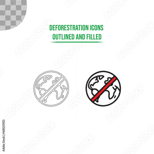 Deforestation outline icons on white background