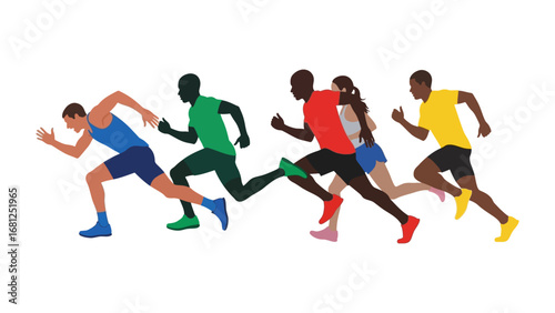 Sprint to Success: A dynamic illustration of diverse athletes in full sprint, showcasing the power, speed, and determination of competitive running.