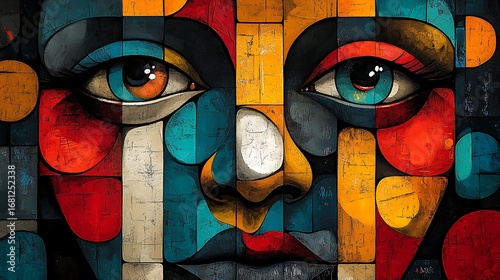 Abstract portrait of a face with vibrant color blocks modern creative photo