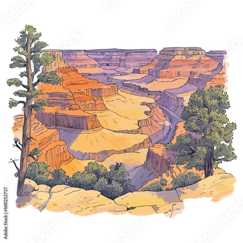 canyon lanscape view hand drawn illustration