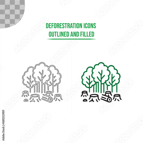 Deforestation outline icons on white background