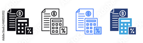 Tax Calculation icon sheet multiple style collection