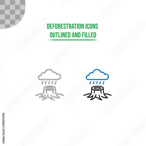 Deforestation outline icons on white background