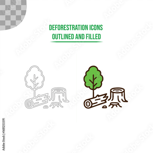 Deforestation outline icons on white background