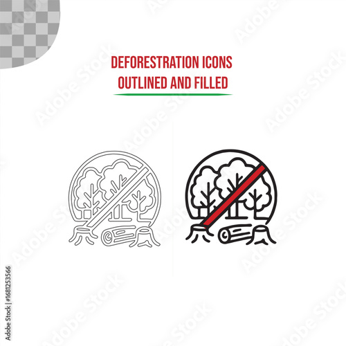 Deforestation outline icons on white background