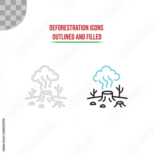 Deforestation outline icons on white background