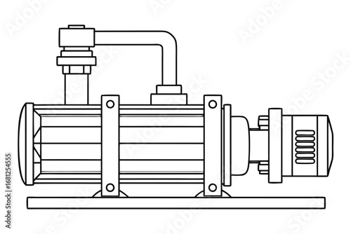 Outline drawing of a water pump with motor and pipes engine industrial