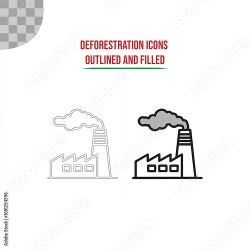Deforestation outline icons on white background