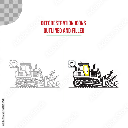 Deforestation outline icons on white background