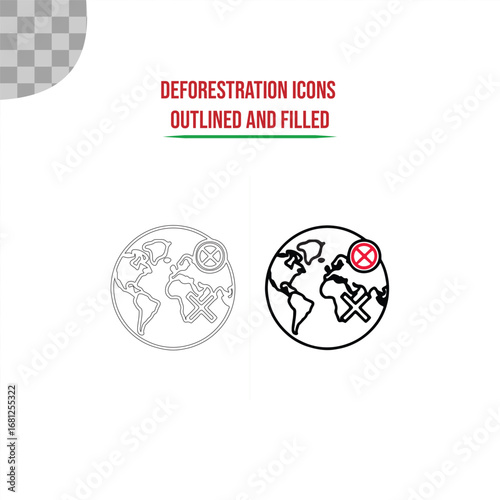 Deforestation outline icons on white background