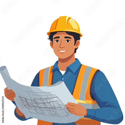 Engineer or Architect Holding Blueprint at Construction
