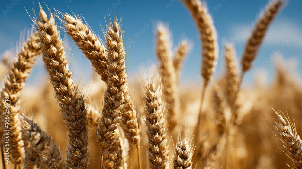 Fototapeta premium Golden wheat ears against blue sky