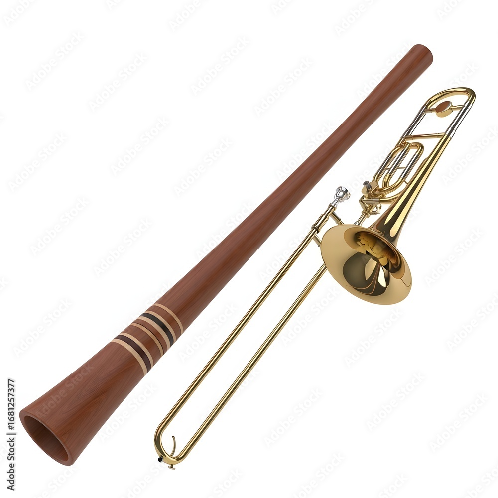 Obraz premium Brass Trombone with Didgeridoo A Fusion of Musical Instruments