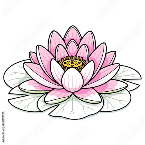 Elegant Water Lily: A pristine water lily, with its delicate pink petals unfurling gently, floats gracefully on the surface, embodying peace and purity.