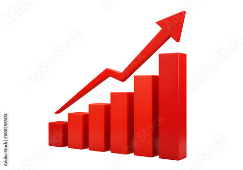 Free Download A striking red 3D bar graph with a bold upward trend arrow Isolated on white or transparent background. PNG format. - GFXLoad