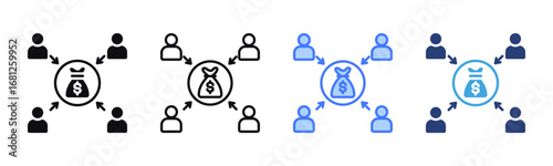 Crowdfunding icon sheet multiple style collection