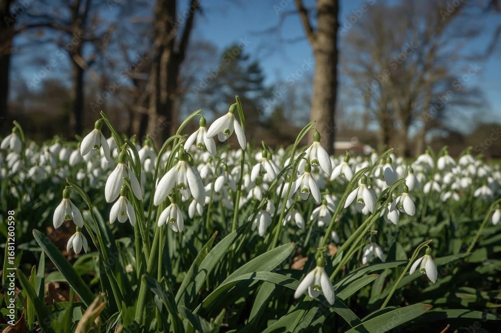 Fototapeta premium The Elegant Charm of Early Blooming Snowdrops