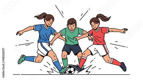 Football Match: A dynamic illustration captures the thrill of a football match, featuring three players passionately engaged in the game. This illustration exudes energy and competitive spirit.