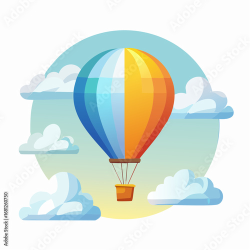 Colorful Hot Air Balloon Illustration In Sky With Clouds