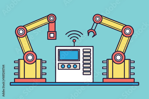Two robotic arms controlled by a central unit with Wi- Fi symbol automation technology