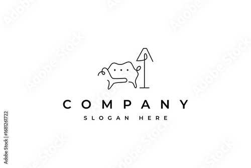 sofa furniture logo with bedside lamp in linear line art design style outline