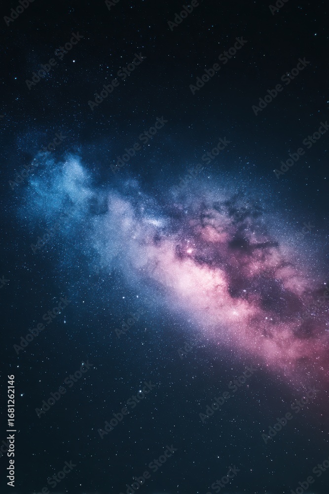 Fototapeta premium Stunning Milky Way Galaxy View from Earth with Pink and Blue Nebula in Deep Space Night Sky