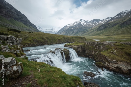 Picturesque Views of Wilderness Featuring Cascades and Peaks