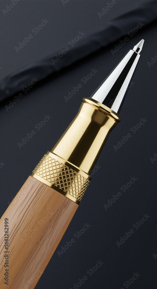 Naklejka premium Luxury wood and gold pen, sophisticated close-up.
