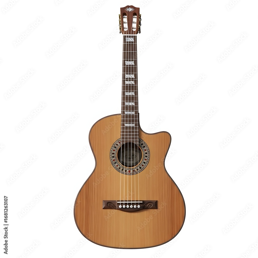 Fototapeta premium Acoustic Guitar with a Cutaway Body and Natural Wood Finish, Ideal for Music Lovers and Aspiring Musicians