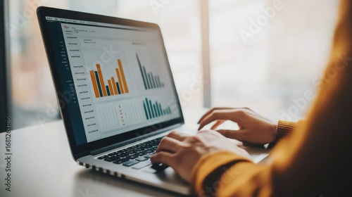 Laptop Analytics Analyzing Chart Data, Finance , Business