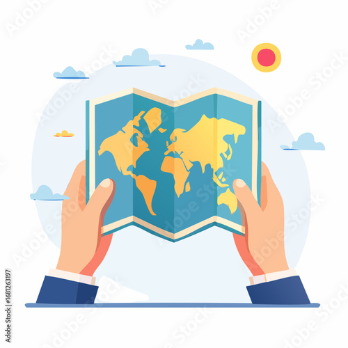 Hands Holding World Map Illustration